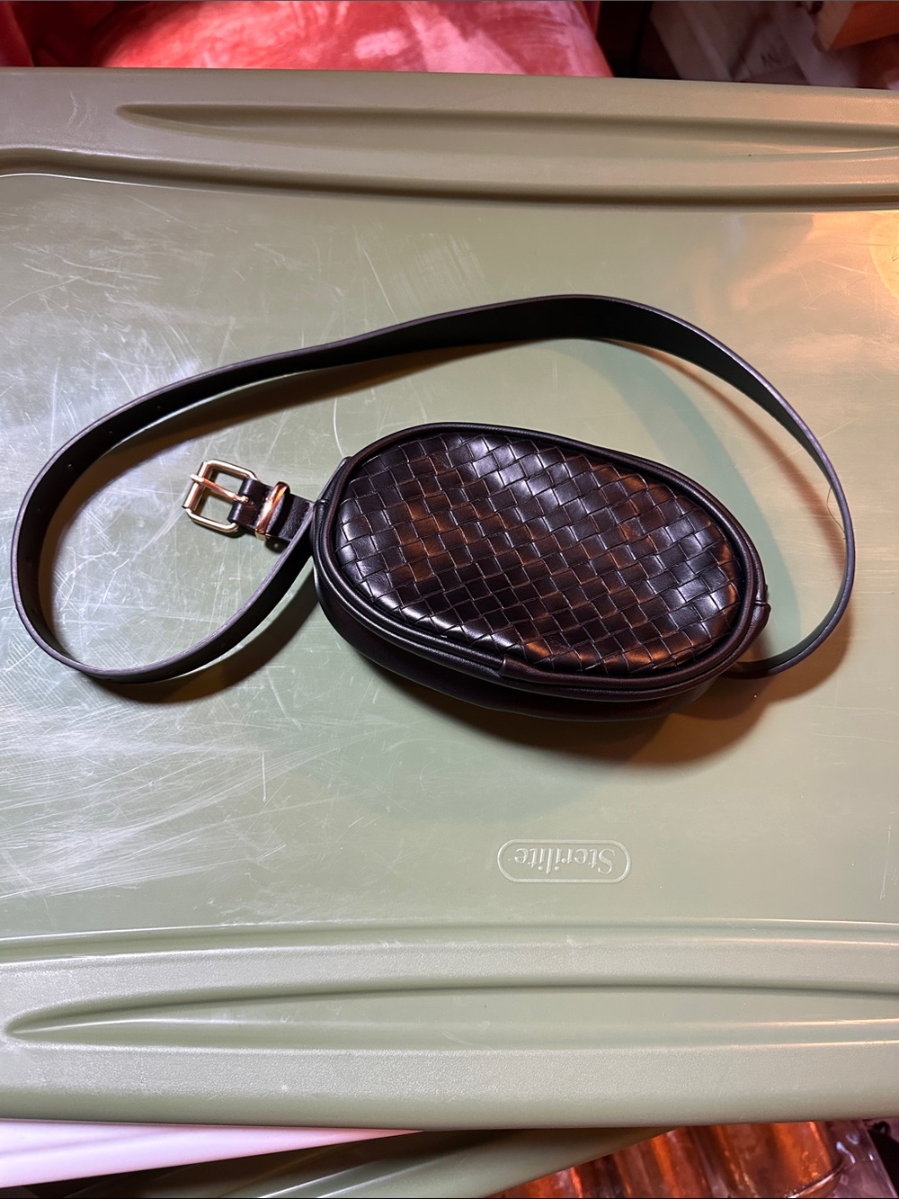 Woven Leather Belt Bag - Black